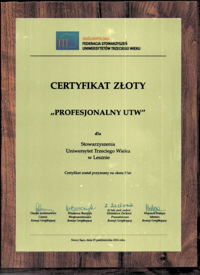2013Pierwszy zloty certyfikat