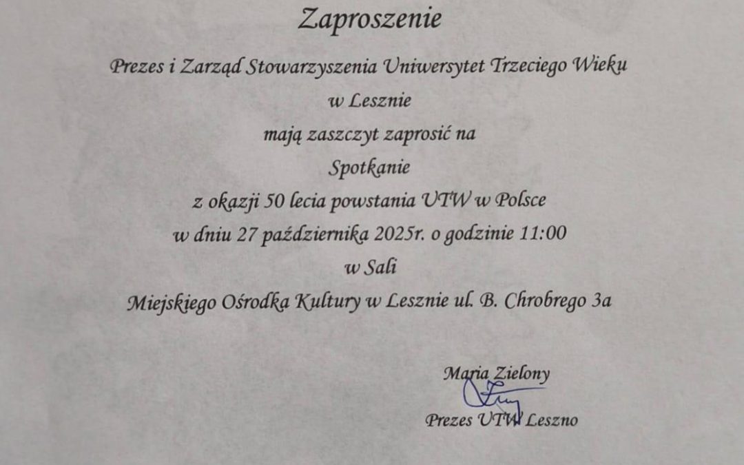  50 lat Uniwersytetów Trzeciego Wieku w Polsce – zaproszenie