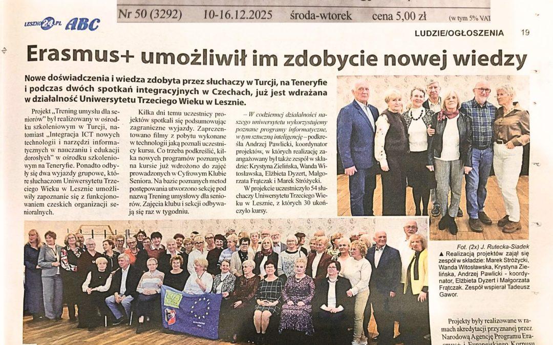 Gazeta ABC i Leszno24.pl  o spotkaniu  podsumowującym realizację projektu Erasmus+ przez nasze UTW