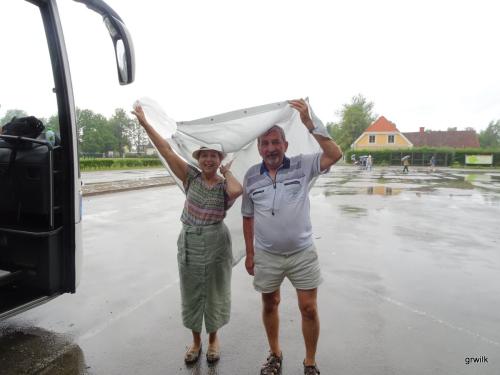 Deszczowy powrót do autobusu, Elżbieta i Stanisław Wojciechowscy