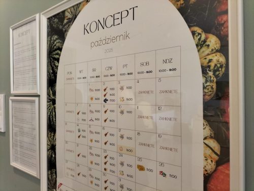 Plan zajęć na każdy miesiąc prezentowany jest na specjalnej tablicy
